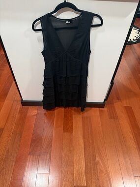 The Kooples Black Tiered Ruffle V-Neck Mini Dress